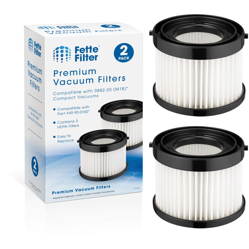 Fette Filter فلتر جاف HEPA متوافق مع رقم جزء Milwaukee 49-90-0160، 49-90-1951 لنموذج مكنسة M18 المدمجة رقم 0882-20 يتضمن 2 فلتر بديل. - Image 3
